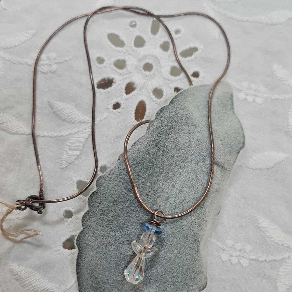 Sterling Silver and Crystal Angel Necklace Made in Italy